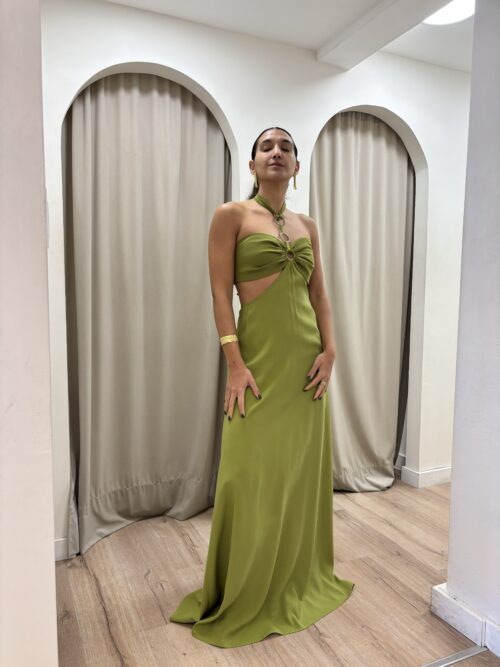 VESTIDO OVIEDO VERDE CON LAZOS